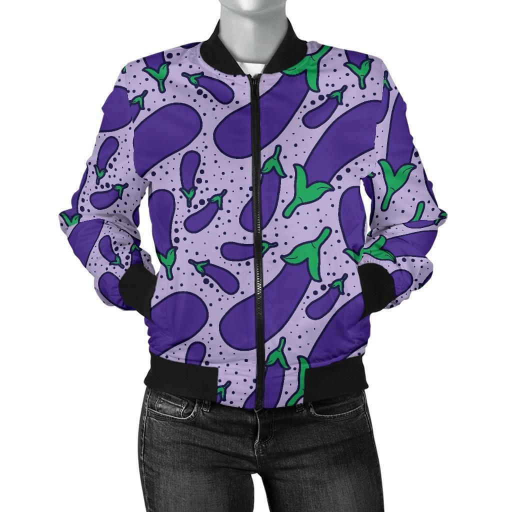 Eggplant-Cute-Print-Pattern-Women-Casual-Bomber-Jacket-1