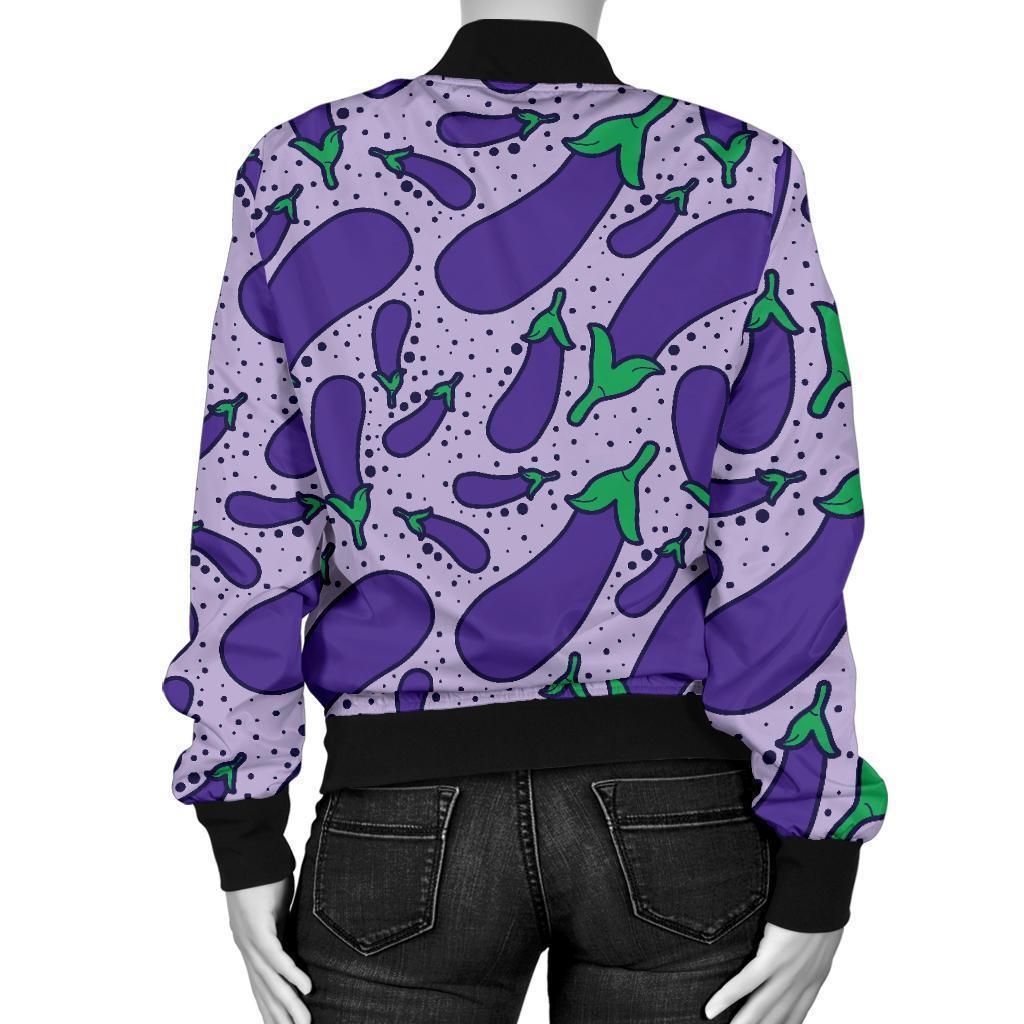 Eggplant-Cute-Print-Pattern-Women-Casual-Bomber-Jacket-2