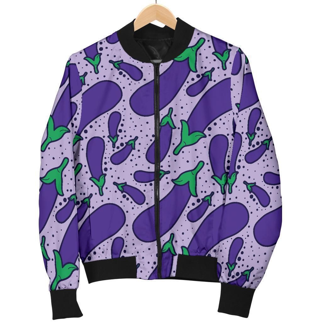 Eggplant Cute Print Pattern Women Casual Bomber Jacket Eggplant Cute Print Pattern Women Casual Bomber Jacket