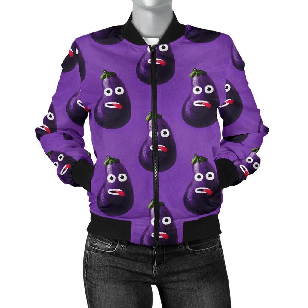 Eggplant-Funny-Pattern-Print-Women-Casual-Bomber-Jacket-1