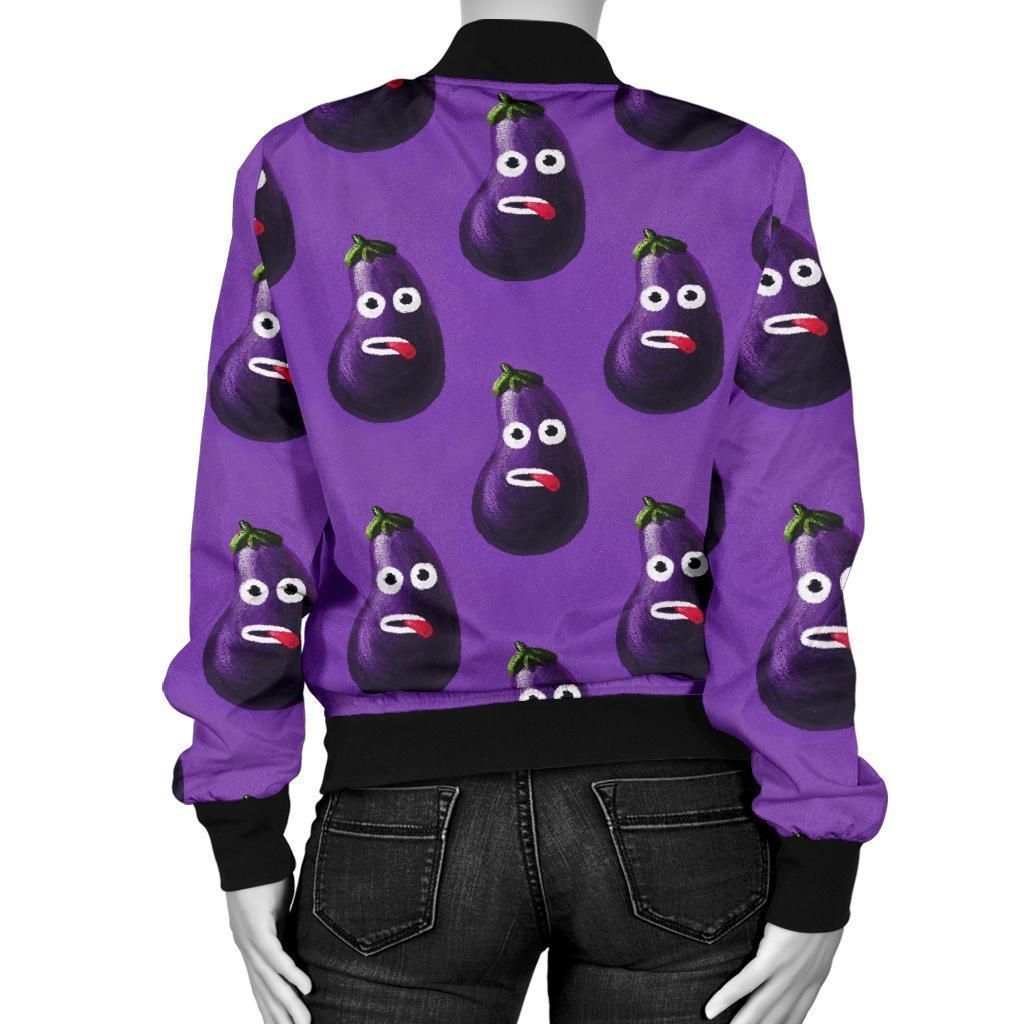 Eggplant-Funny-Pattern-Print-Women-Casual-Bomber-Jacket-2