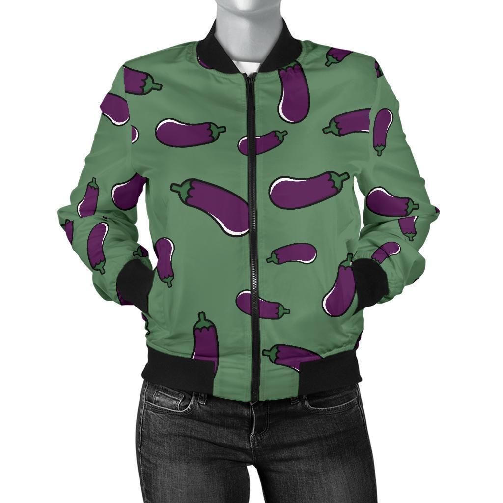 Eggplant-Pattern-Print-Women-Casual-Bomber-Jacket-1