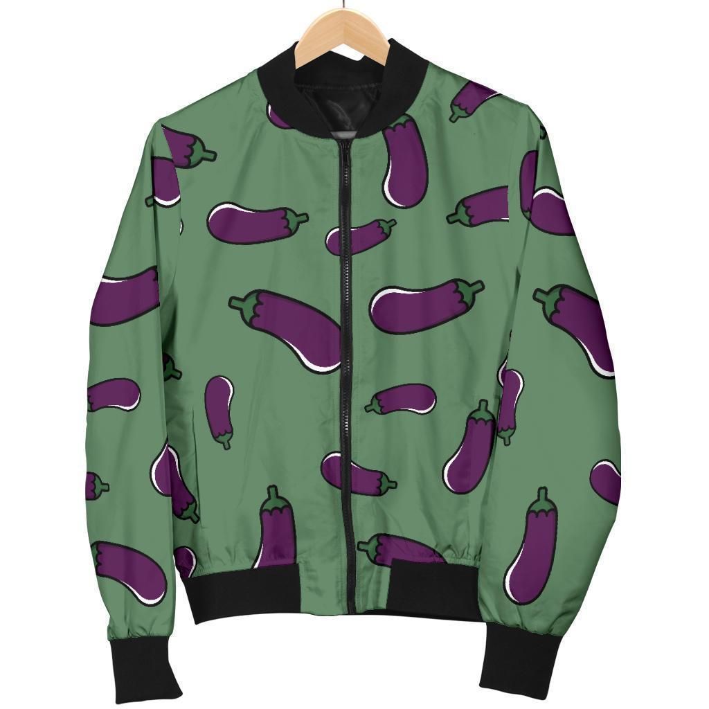 Eggplant Pattern Print Women Casual Bomber Jacket Eggplant Pattern Print Women Casual Bomber Jacket