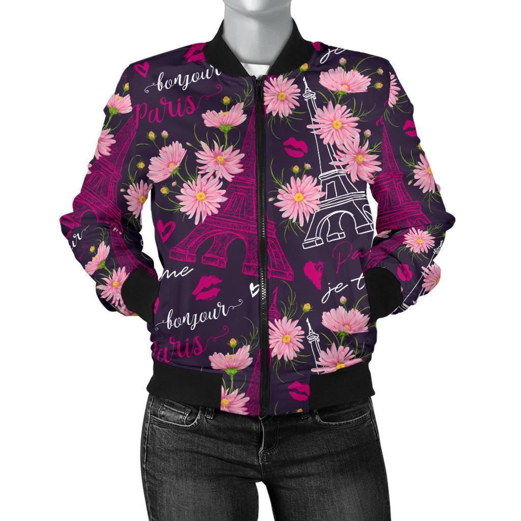 Eiffel-Tower-Floral-Pattern-Print-Women-Casual-Bomber-Jacket-1