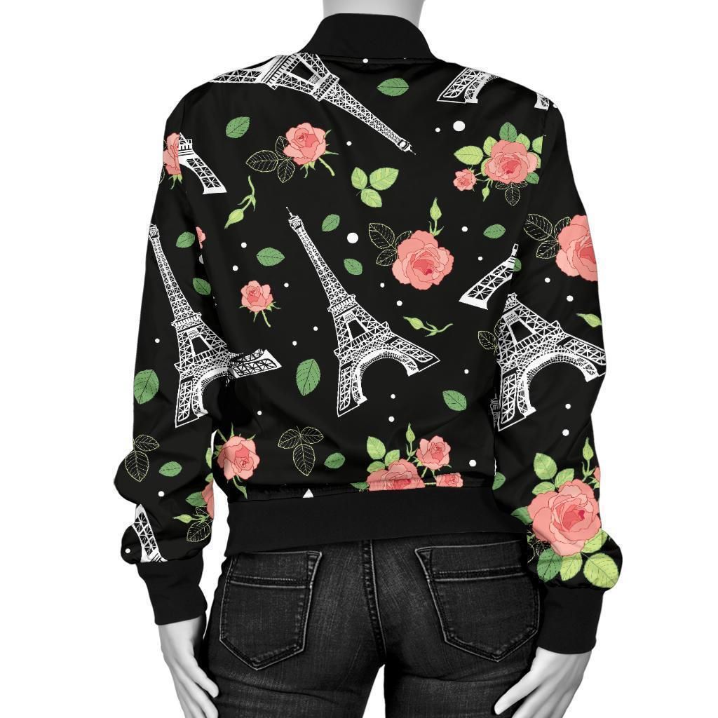 Eiffel-Tower-Floral-Print-Pattern-Women-Casual-Bomber-Jacket-2