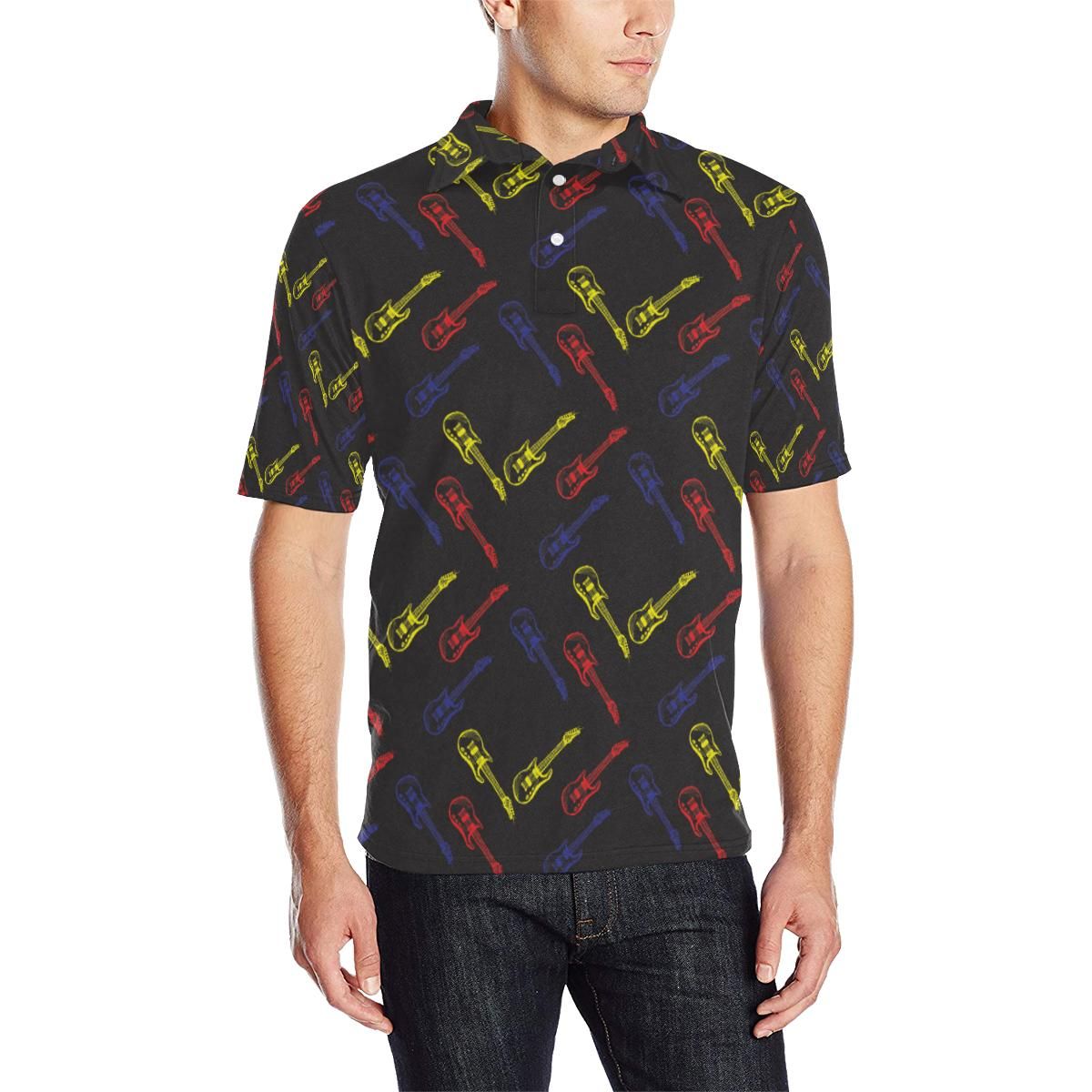 Electric Guitar Pattern Print Design 03 Men Polo Shirt Electric Guitar Pattern Print Design 03 Men Polo Shirt
