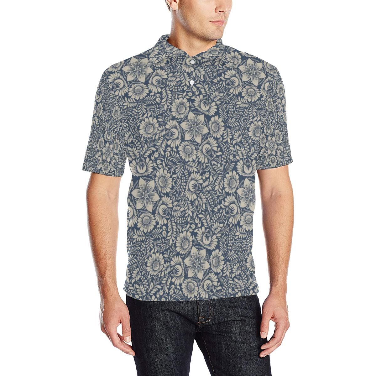 Elegant Floral Print Pattern Men Polo Shirt Elegant Floral Print Pattern Men Polo Shirt