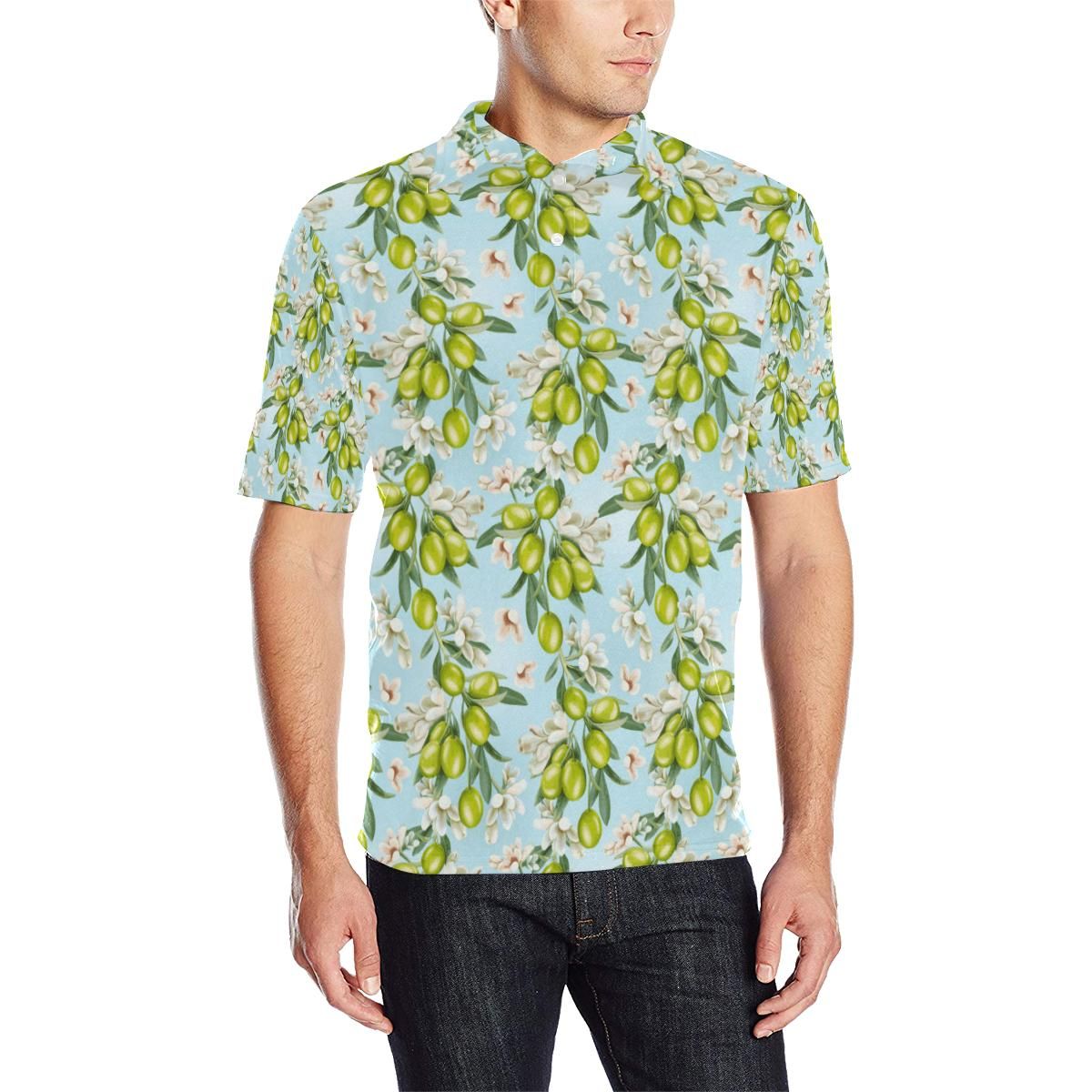 Elegant Olive Floral Print Men Polo Shirt Elegant Olive Floral Print Men Polo Shirt