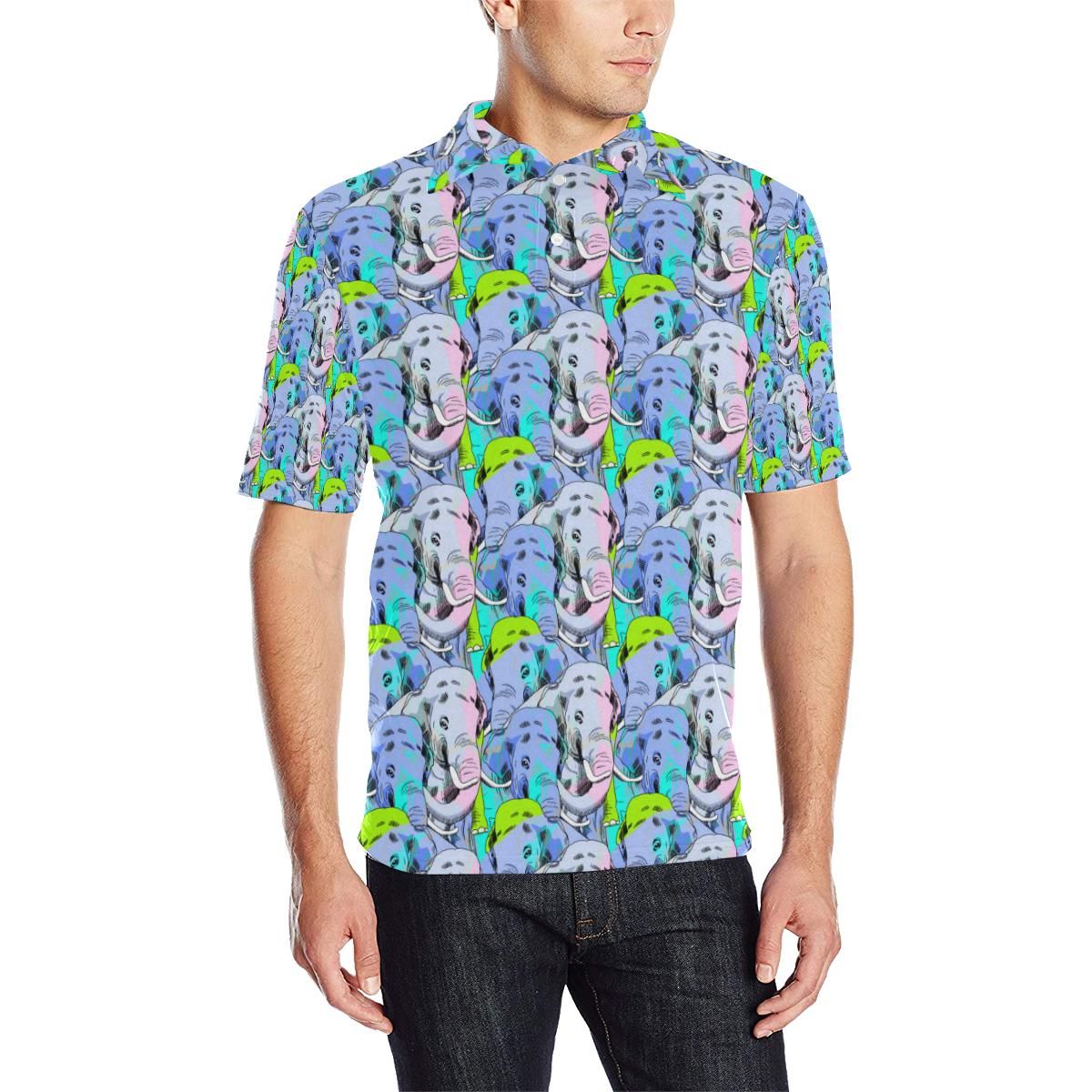 Elephant Art Color Print Pattern Men Polo Shirt Elephant Art Color Print Pattern Men Polo Shirt