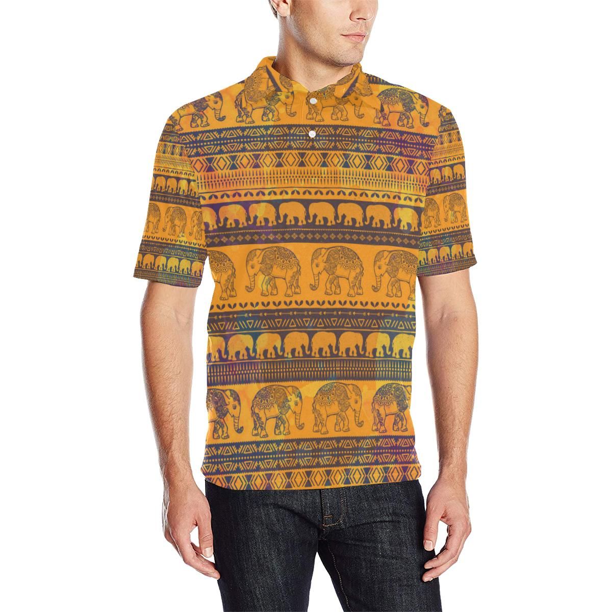 Elephant Aztec Men Polo Shirt Elephant Aztec Men Polo Shirt