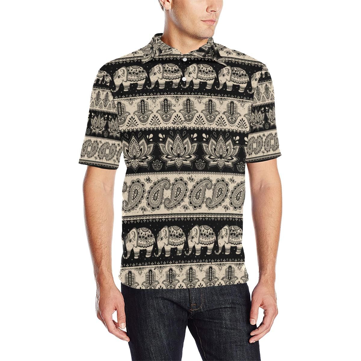 Elephant Hansa Lotus Pattern Men Polo Shirt Elephant Hansa Lotus Pattern Men Polo Shirt