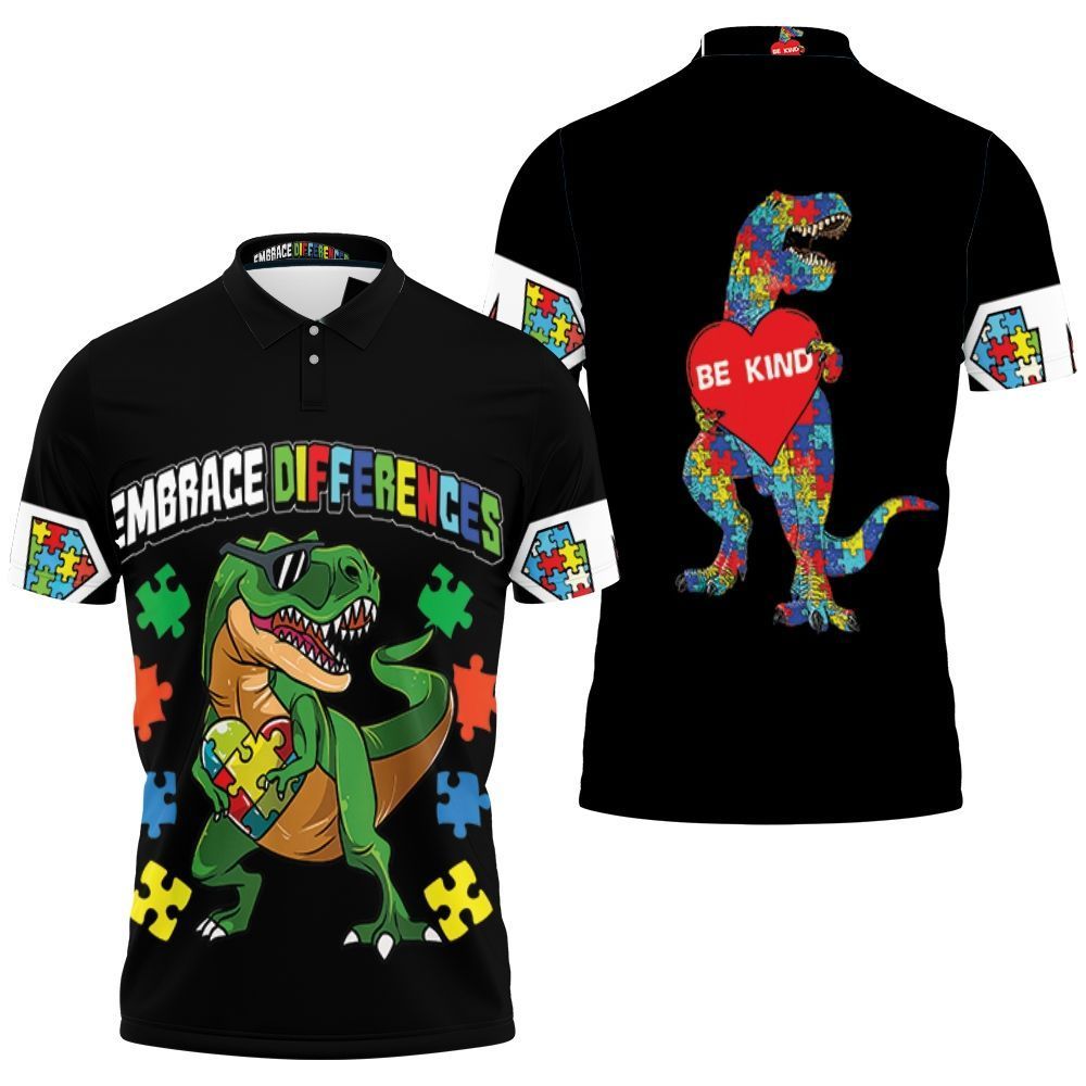 Embrace Differences Dinosaurs Autism Polo Shirt Embrace Differences Dinosaurs Autism Polo Shirt