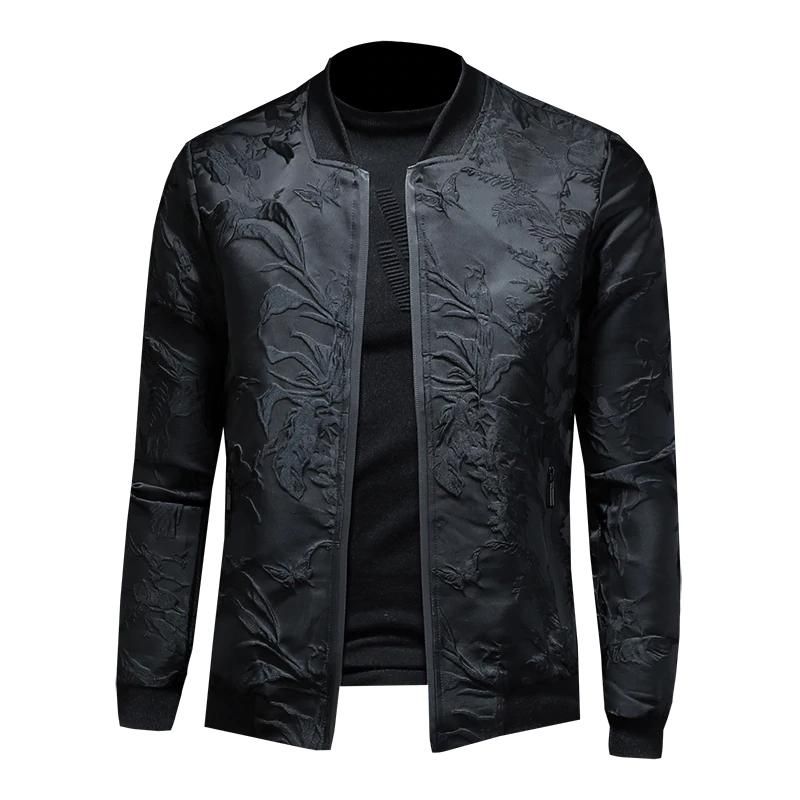 Embroidered Floral Pattern Men Classic Bomber Jacket Embroidered Floral Pattern Men Classic Bomber Jacket