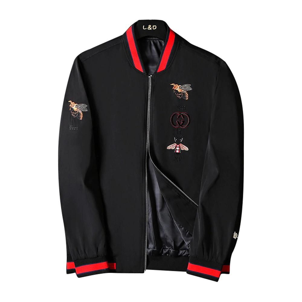 Embroidered Striped Collar Men Classic Bomber Jacket Embroidered Striped Collar Men Classic Bomber Jacket