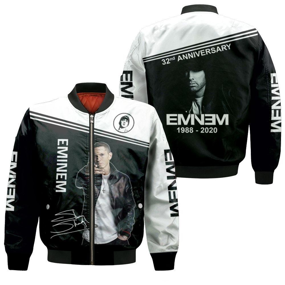 Eminem Signatures 32Nd Anniversary All Printed 3D Bomber Jacket Eminem Signatures 32Nd Anniversary All Printed 3D Bomber Jacket