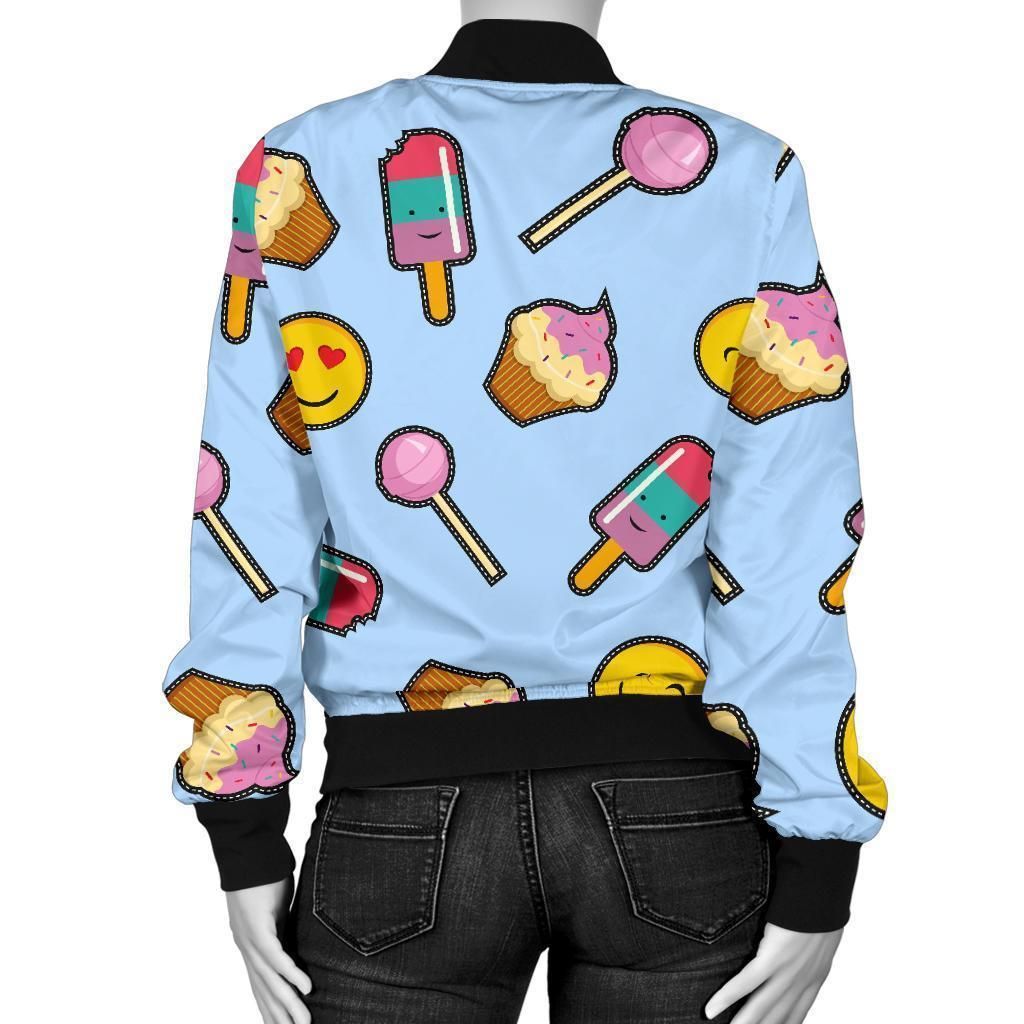 Emoji-Dessert-Pattern-Print-Women-Casual-Bomber-Jacket-2