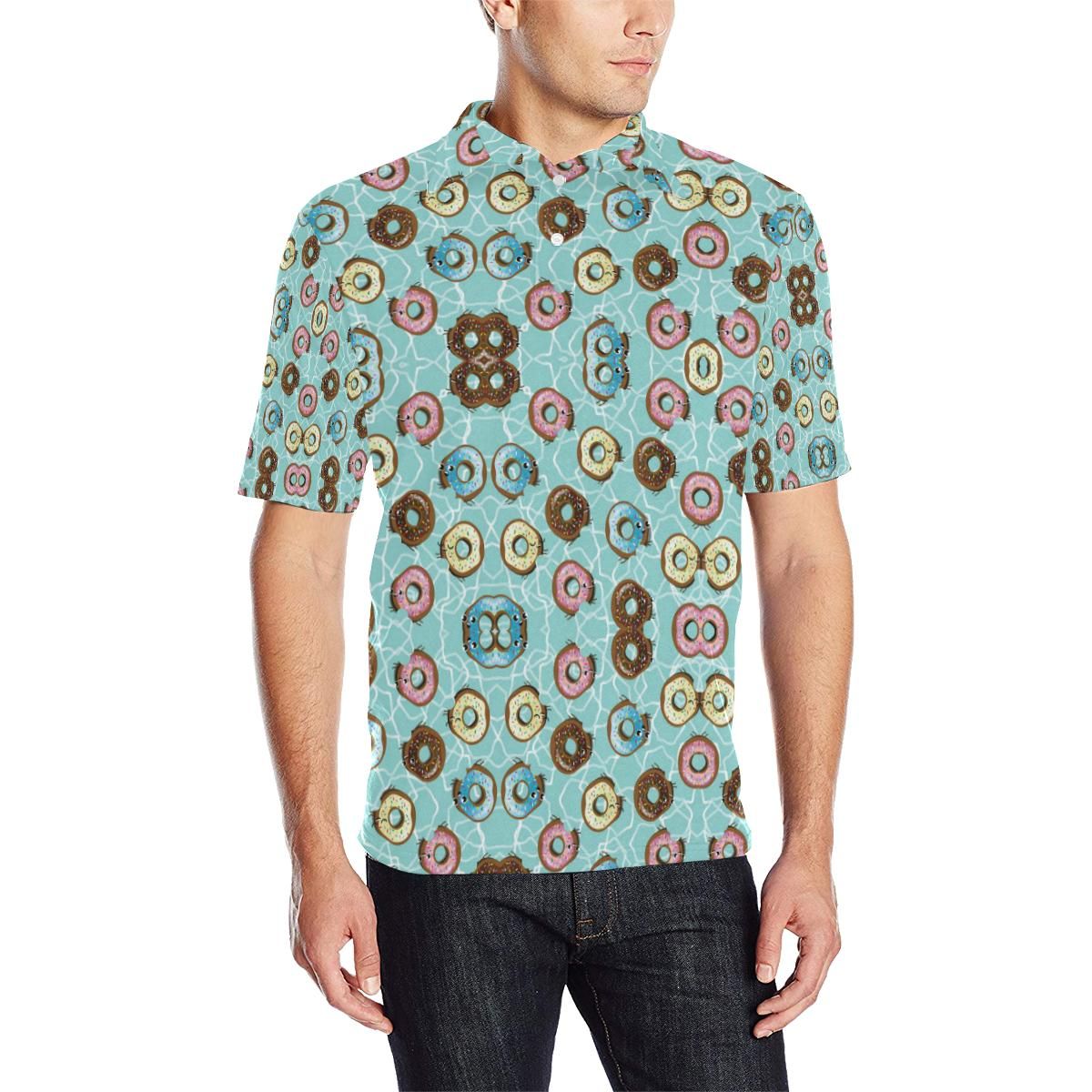 Emoji Donut Print Pattern Men Polo Shirt Emoji Donut Print Pattern Men Polo Shirt
