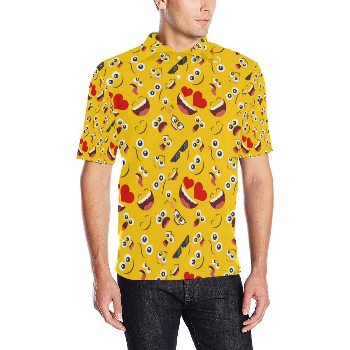 Emoji Face Print Pattern Men Polo Shirt Emoji Face Print Pattern Men Polo Shirt