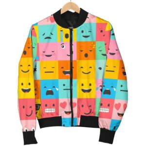 Emoji Pattern Print Women Casual Bomber Jacket