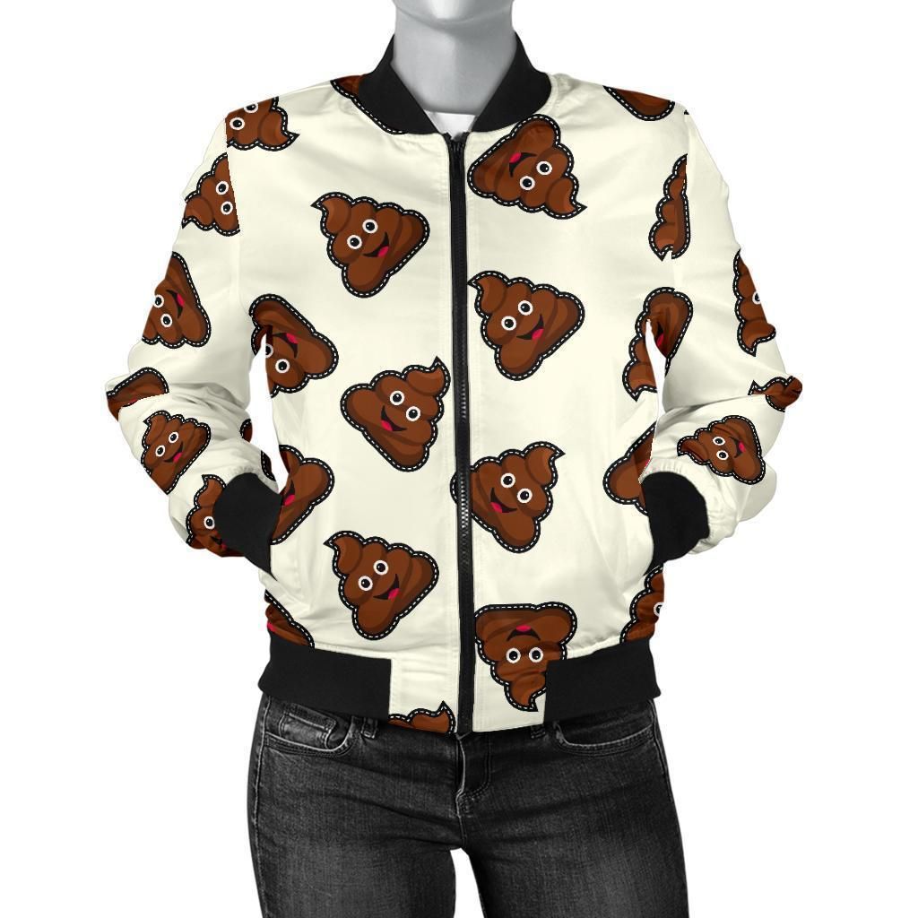 Emoji-Poop-Pattern-Print-Women-Casual-Bomber-Jacket-1