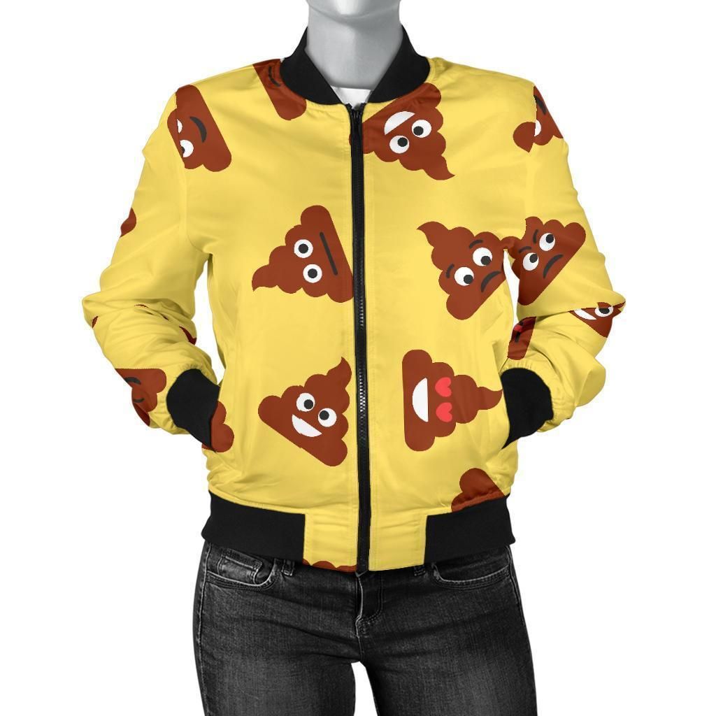 Emoji-Poop-Print-Pattern-Women-Casual-Bomber-Jacket-1