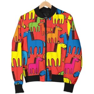 Equestrian Colorful Pattern Print Women Casual Bomber Jacket