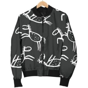 Equestrian Drawn Pattern Print Women Casual Bomber Jacket