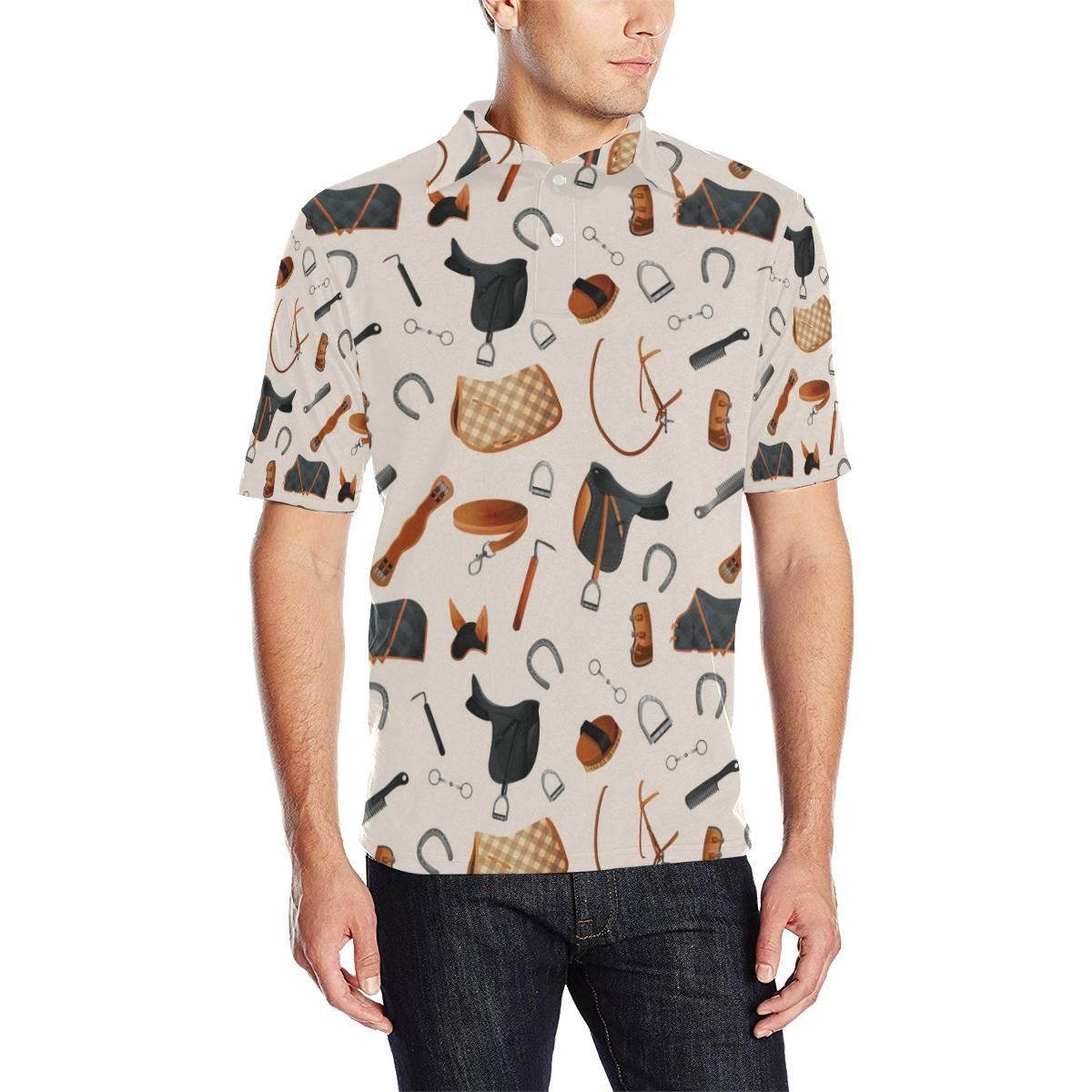 Equestrian Equipment Print Pattern Men Polo Shirt Equestrian Equipment Print Pattern Men Polo Shirt
