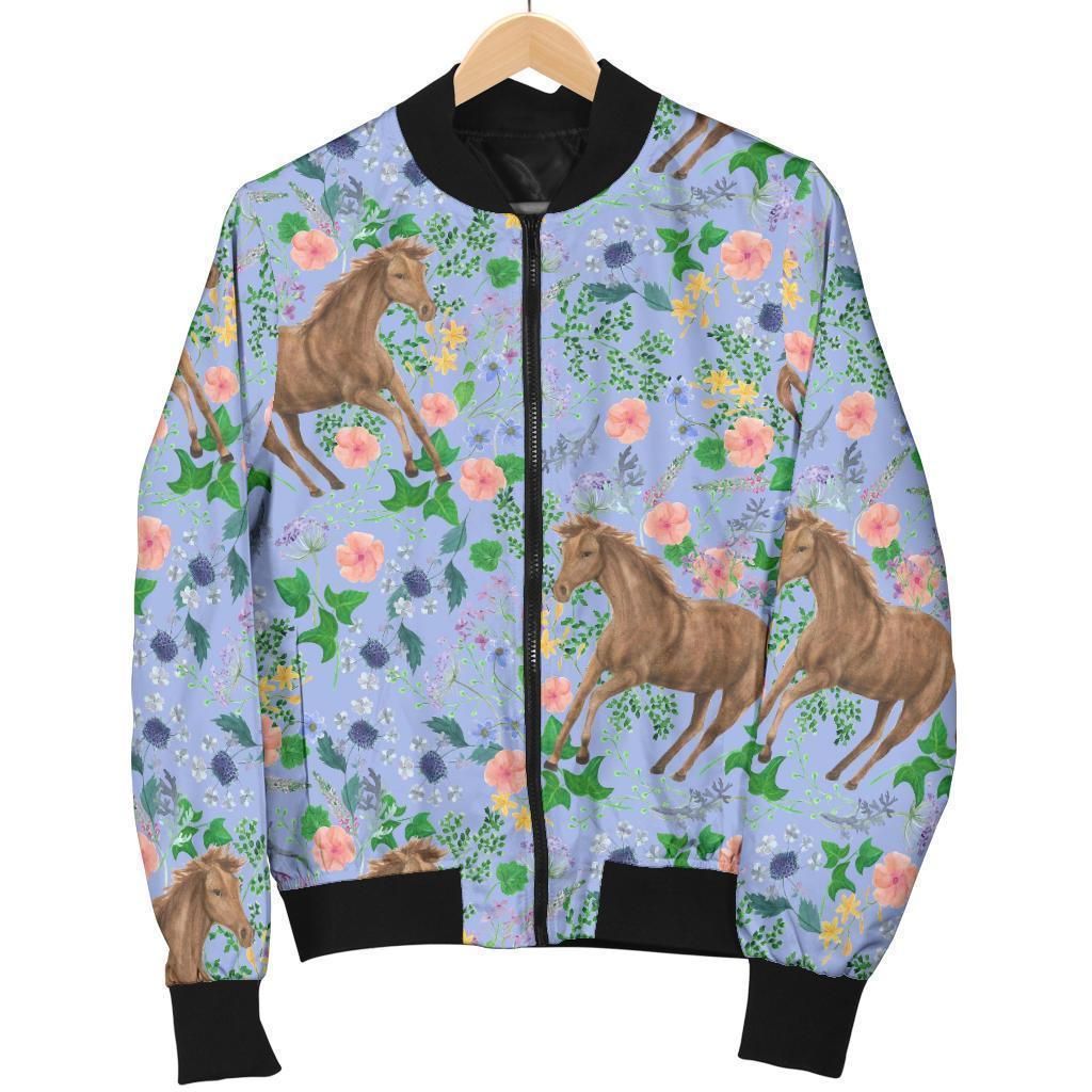 Equestrian Floral Pattern Print Women Casual Bomber Jacket Equestrian Floral Pattern Print Women Casual Bomber Jacket