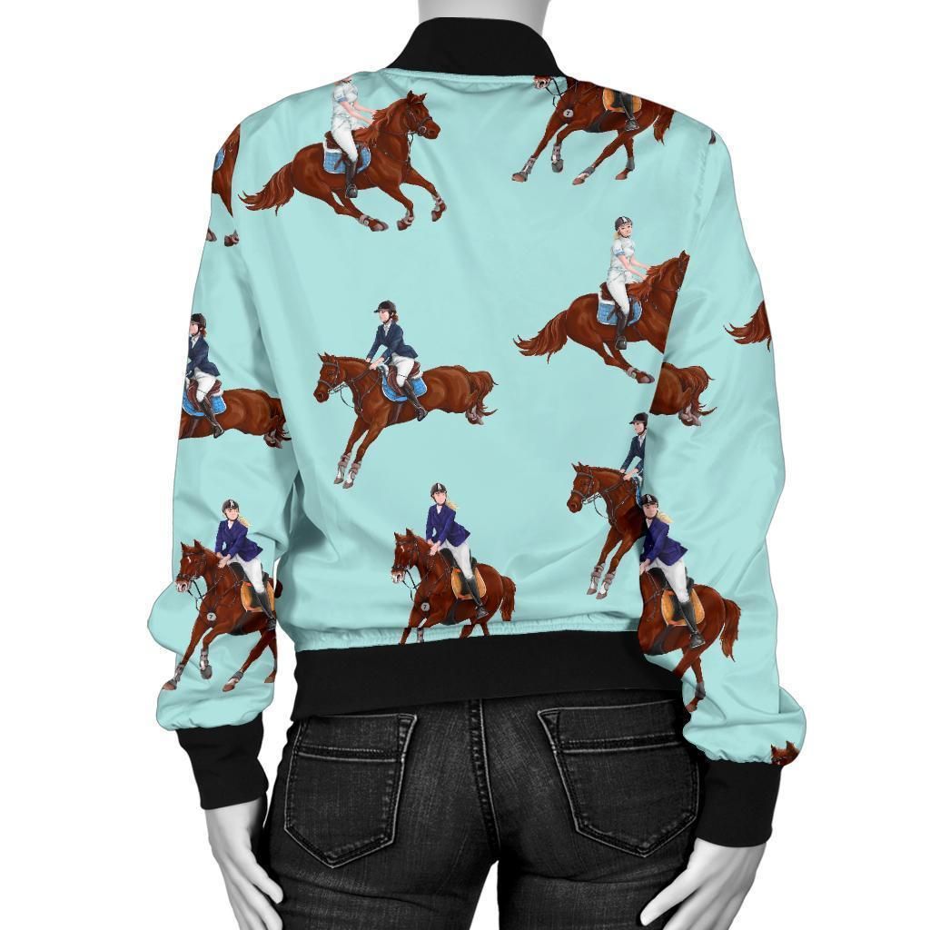 Equestrian-Print-Pattern-Women-Casual-Bomber-Jacket-2