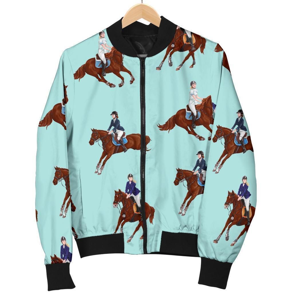 Equestrian Print Pattern Women Casual Bomber Jacket Equestrian Print Pattern Women Casual Bomber Jacket