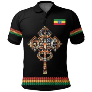 Ethiopian Polo Shirt Coat Of Arms Habesha Holy Cross Black A15