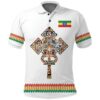 Ethiopian Polo Shirt Coat Of Arms Habesha Holy Cross White A15