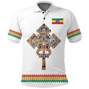 Ethiopian Polo Shirt Coat Of Arms Habesha Holy Cross White A15