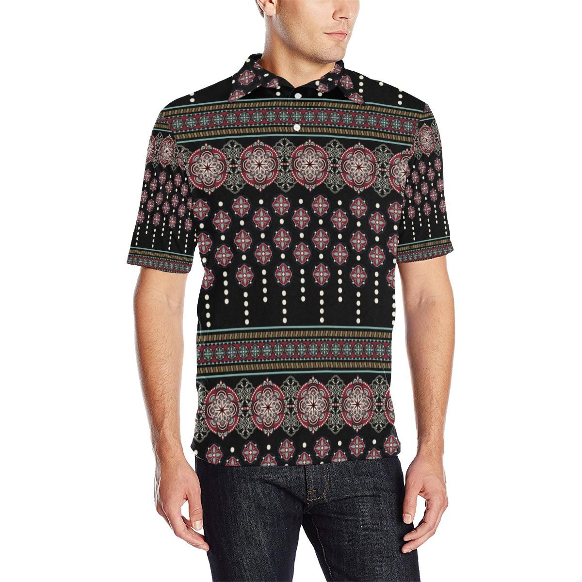 Ethnic Dot Style Print Pattern Men Polo Shirt Ethnic Dot Style Print Pattern Men Polo Shirt
