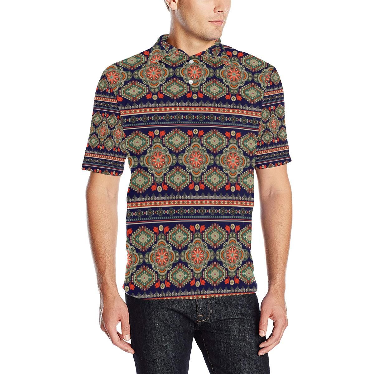 Ethnic Geometric Print Pattern Men Polo Shirt Ethnic Geometric Print Pattern Men Polo Shirt