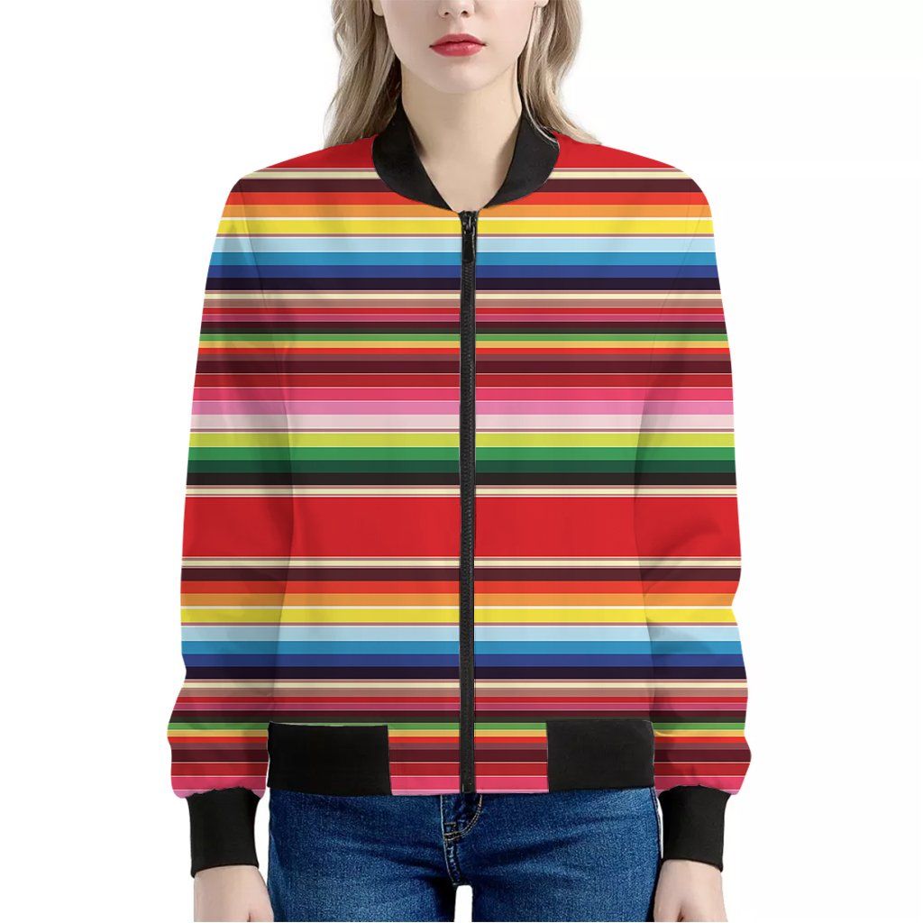 Ethnic Mexican Blanket Stripe Print Women's Bomber Jacket Ethnic Mexican Blanket Stripe Print Women's Bomber Jacket