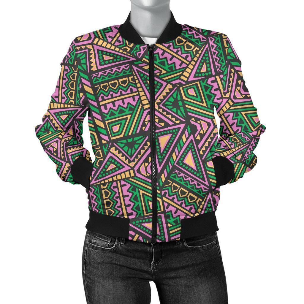 Ethnic-Pink-Print-Pattern-Women-Casual-Bomber-Jacket-1