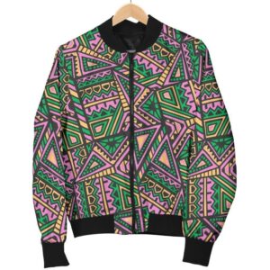 Ethnic Pink Print Pattern Women Casual Bomber Jacket