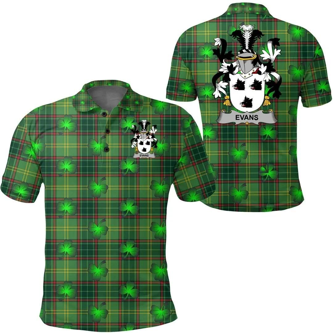 Evans Ireland Polo Shirt - Irish National Plaid with Shamrock - Irish Family Crest A7 Evans Ireland Polo Shirt - Irish National Plaid with Shamrock - Irish Family Crest A7