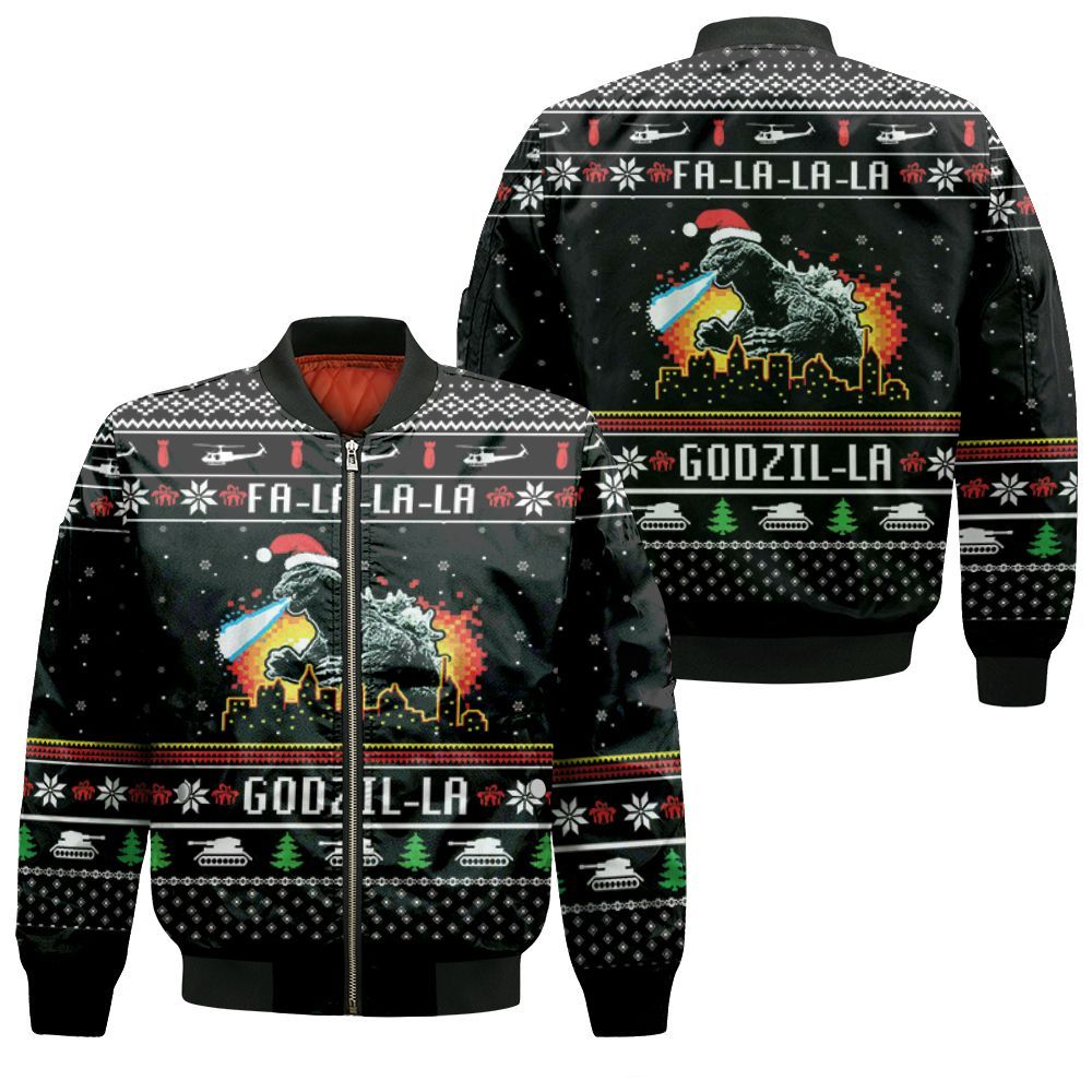 Fa La La Godzi La Godzila Christmas 3D Bomber Jacket Fa La La Godzi La Godzila Christmas 3D Bomber Jacket