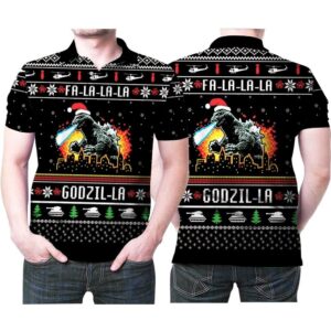Fa La La Godzi La Godzila Christmas 3D Polo Shirt Hoodie 3D Sweater