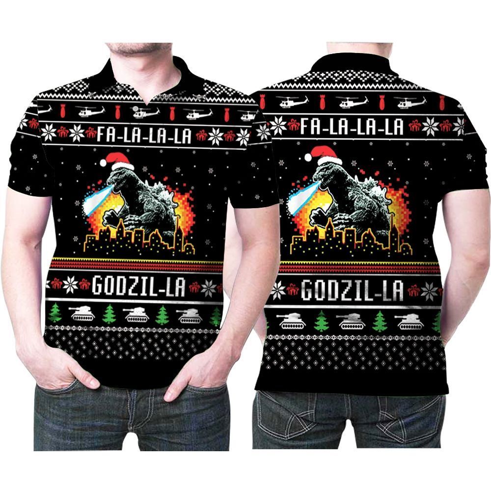Fa La La Godzi La Godzila Christmas 3D Polo Shirt Hoodie 3D Sweater Fa La La Godzi La Godzila Christmas 3D Polo Shirt Hoodie 3D Sweater