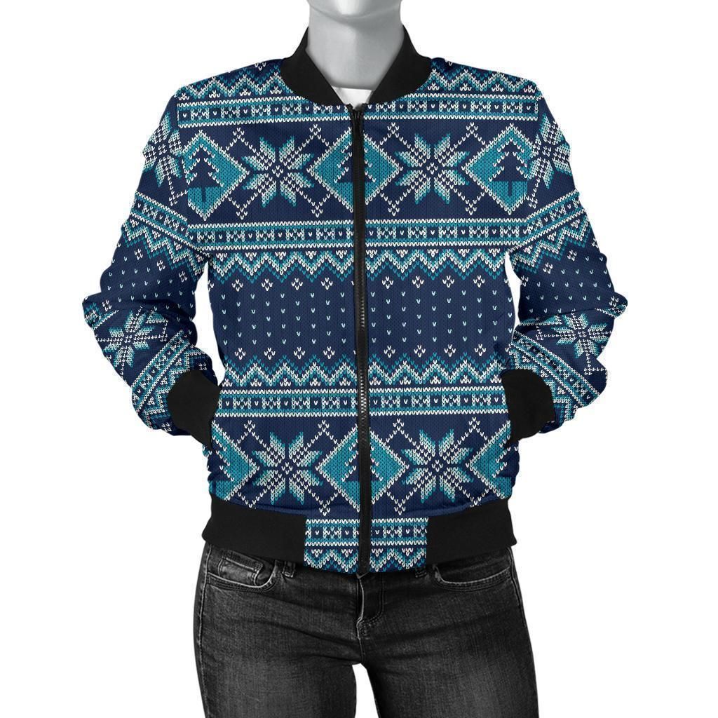 Fairisle-Christmas-Pattern-Print-Women-Casual-Bomber-Jacket-1