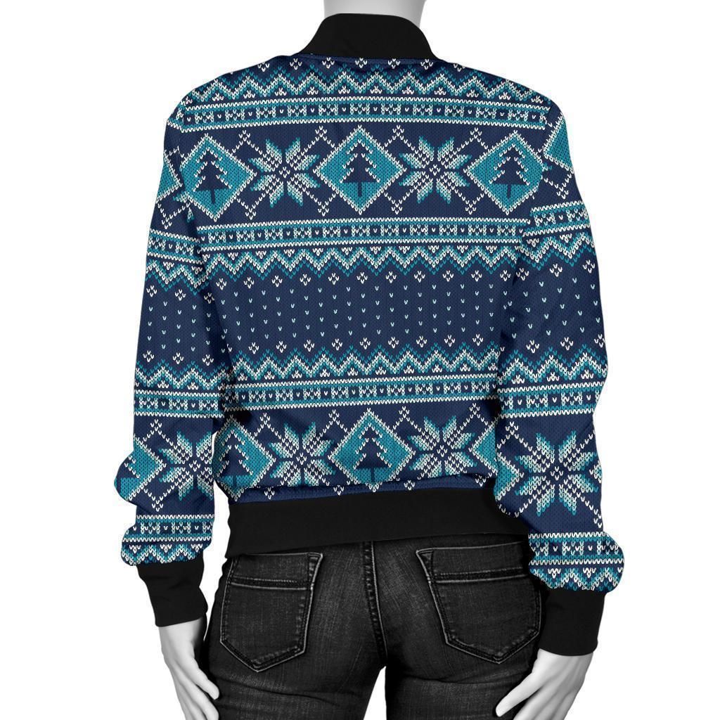 Fairisle-Christmas-Pattern-Print-Women-Casual-Bomber-Jacket-2