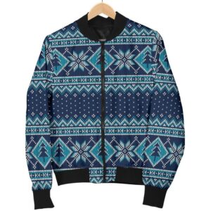 Fairisle Christmas Pattern Print Women Casual Bomber Jacket