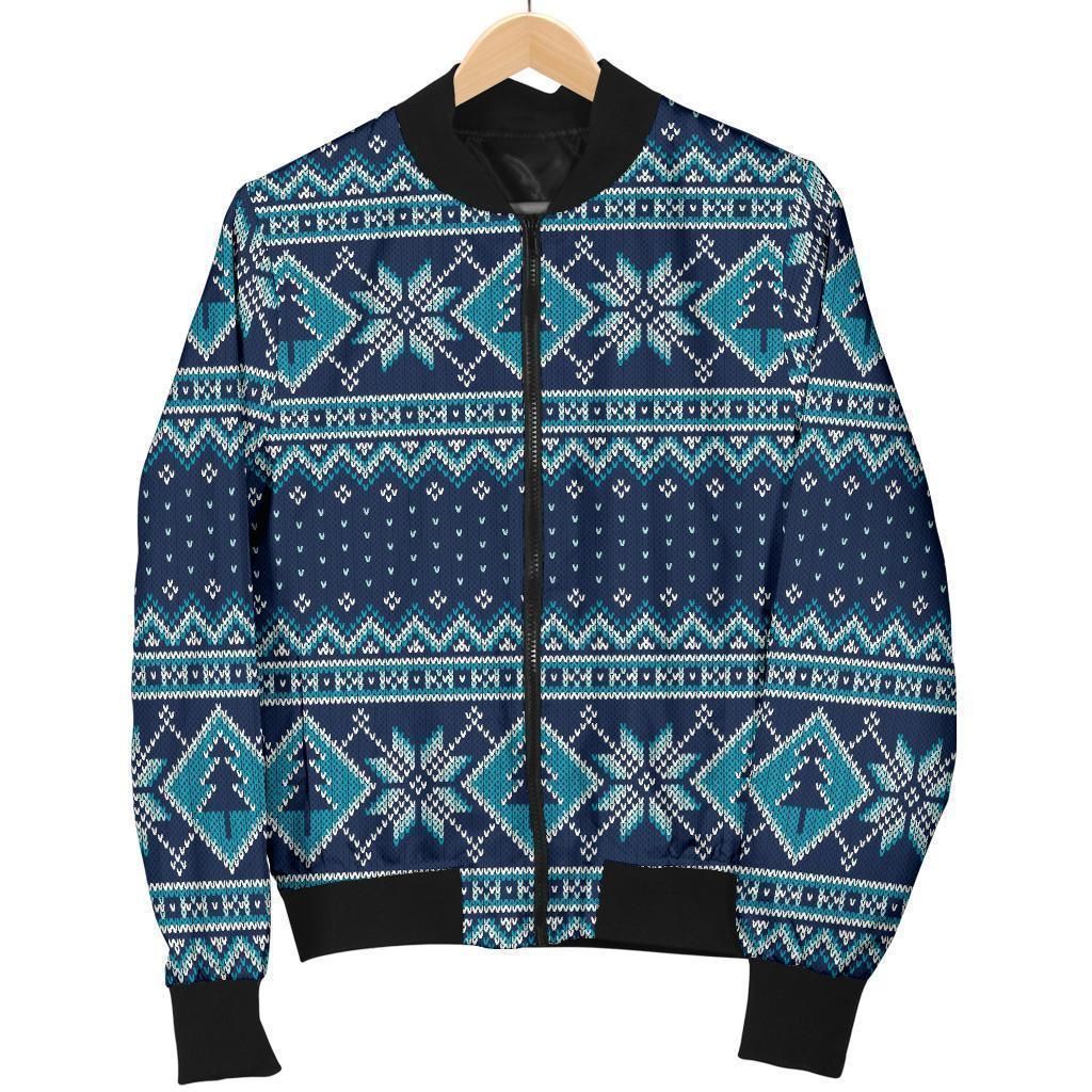 Fairisle Christmas Pattern Print Women Casual Bomber Jacket Fairisle Christmas Pattern Print Women Casual Bomber Jacket