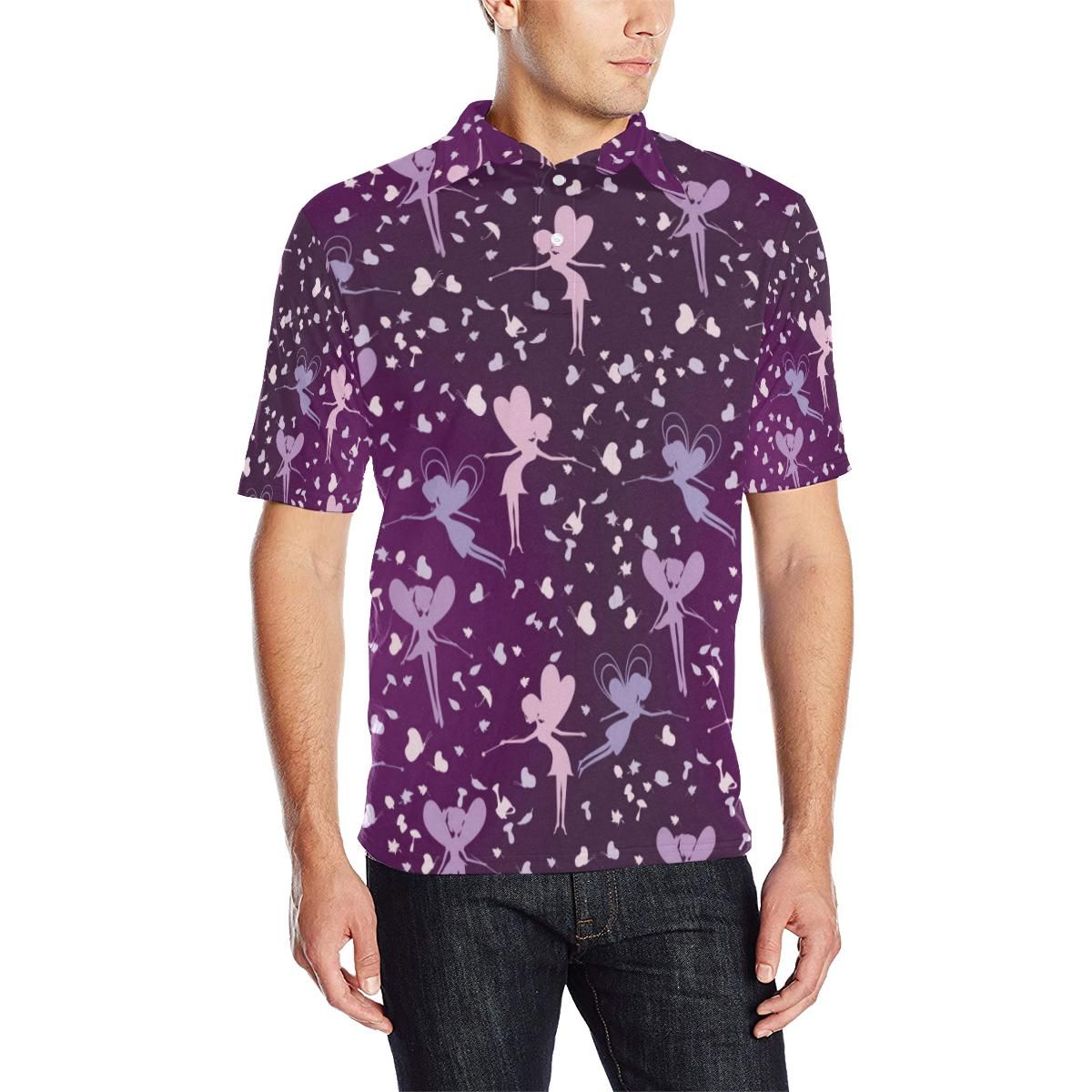 Fairy Pink Print Pattern Men Polo Shirt Fairy Pink Print Pattern Men Polo Shirt
