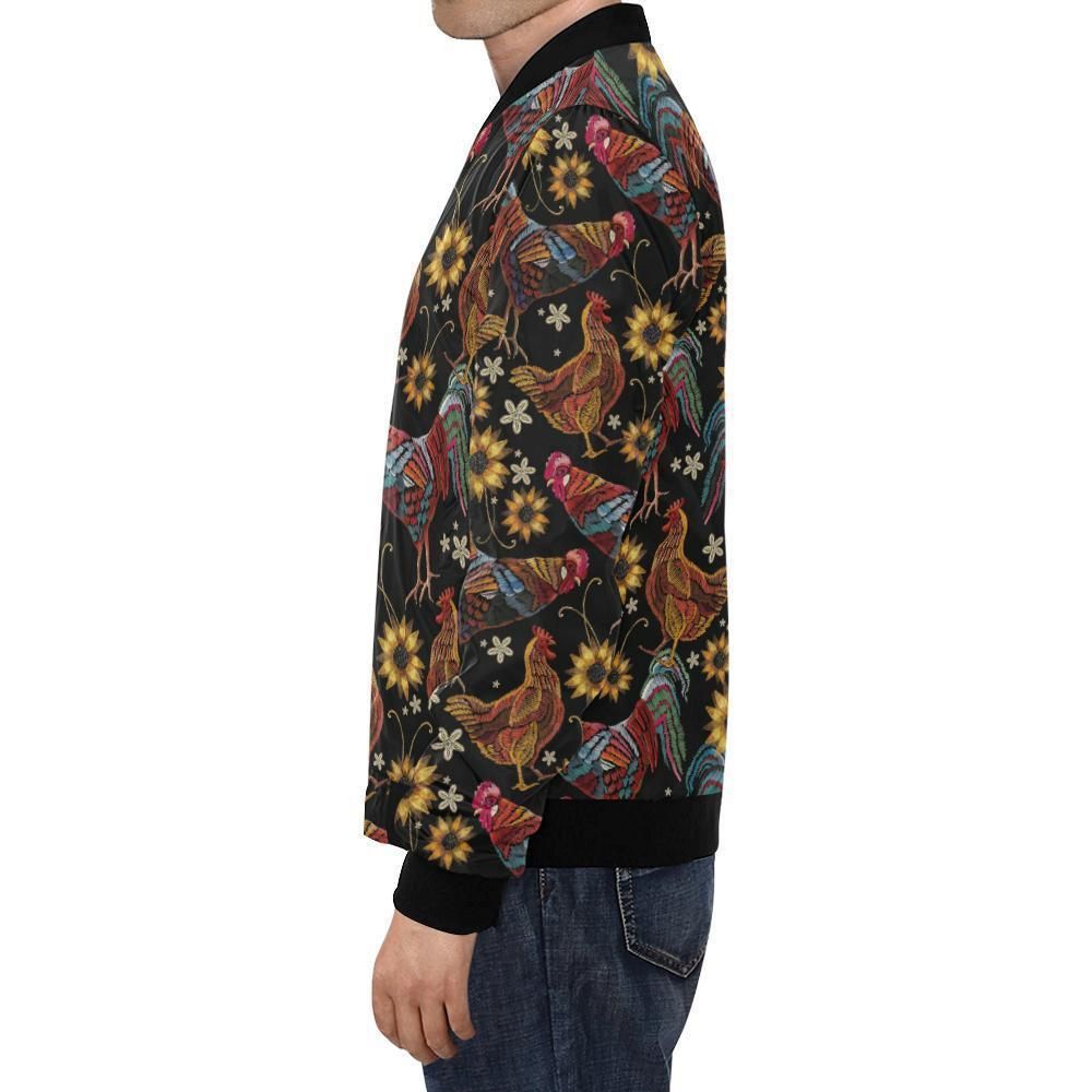 Farm-Chicken-Hen-Flower-Pattern-Print-Mens-Bomber-Jacket-1