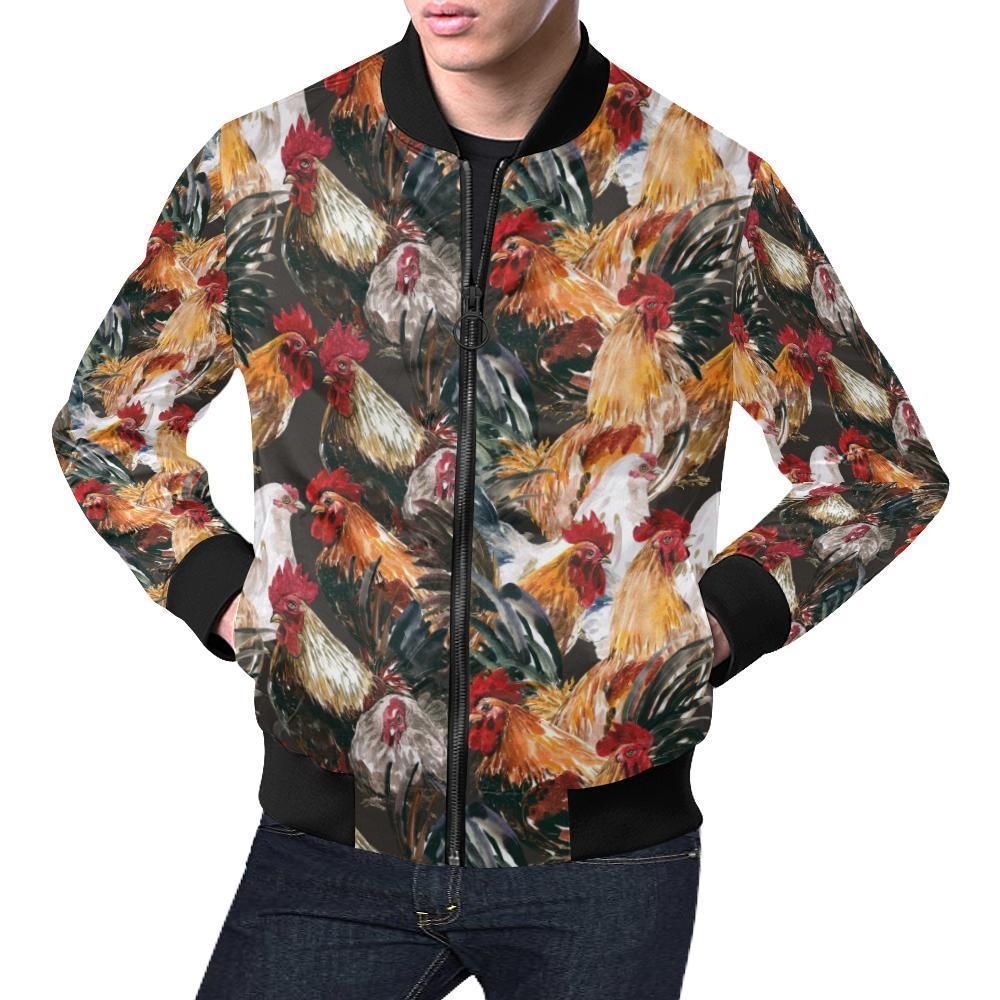 Farm Chicken Hen Pattern Print Mens Bomber Jacket Farm Chicken Hen Pattern Print Mens Bomber Jacket